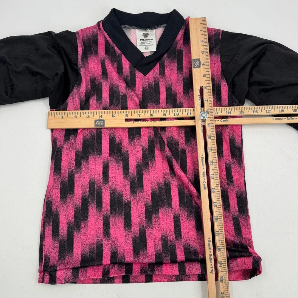 DTI‎ Soccer Jersey Kids AM Pink Black Geometric Long Sleeve V Neck Made USA